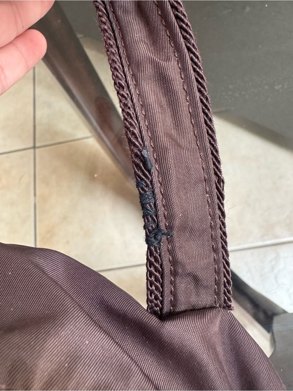 Prada Mini Nylon Satchel in Deep Brown with Beaded Logo - Picture 14 of 14